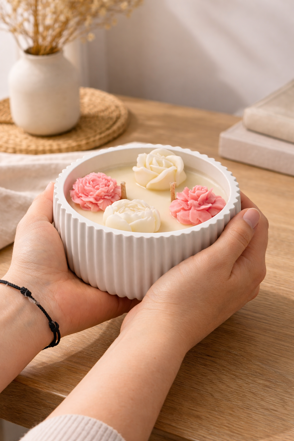 Vela aromática com Flores em Cera