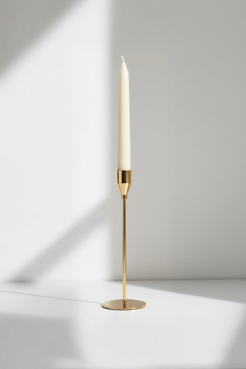 Pack Castiçal Dourado Slim + Duas Velas Caneladas