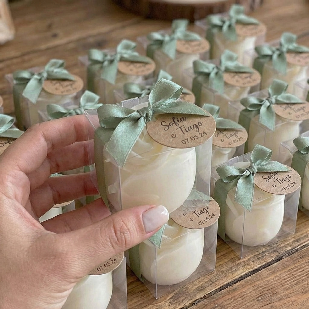 Vela mini rosa com decoração para lembrança