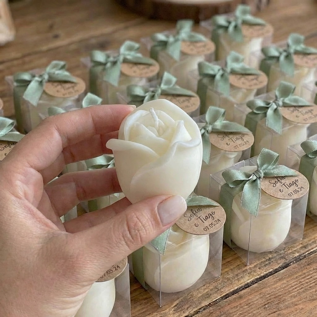Vela mini rosa com decoração para lembrança