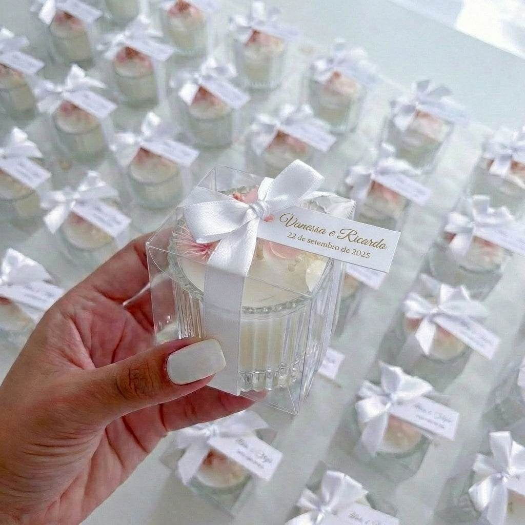 Vela mini pote com flores secas decorado para lembrança