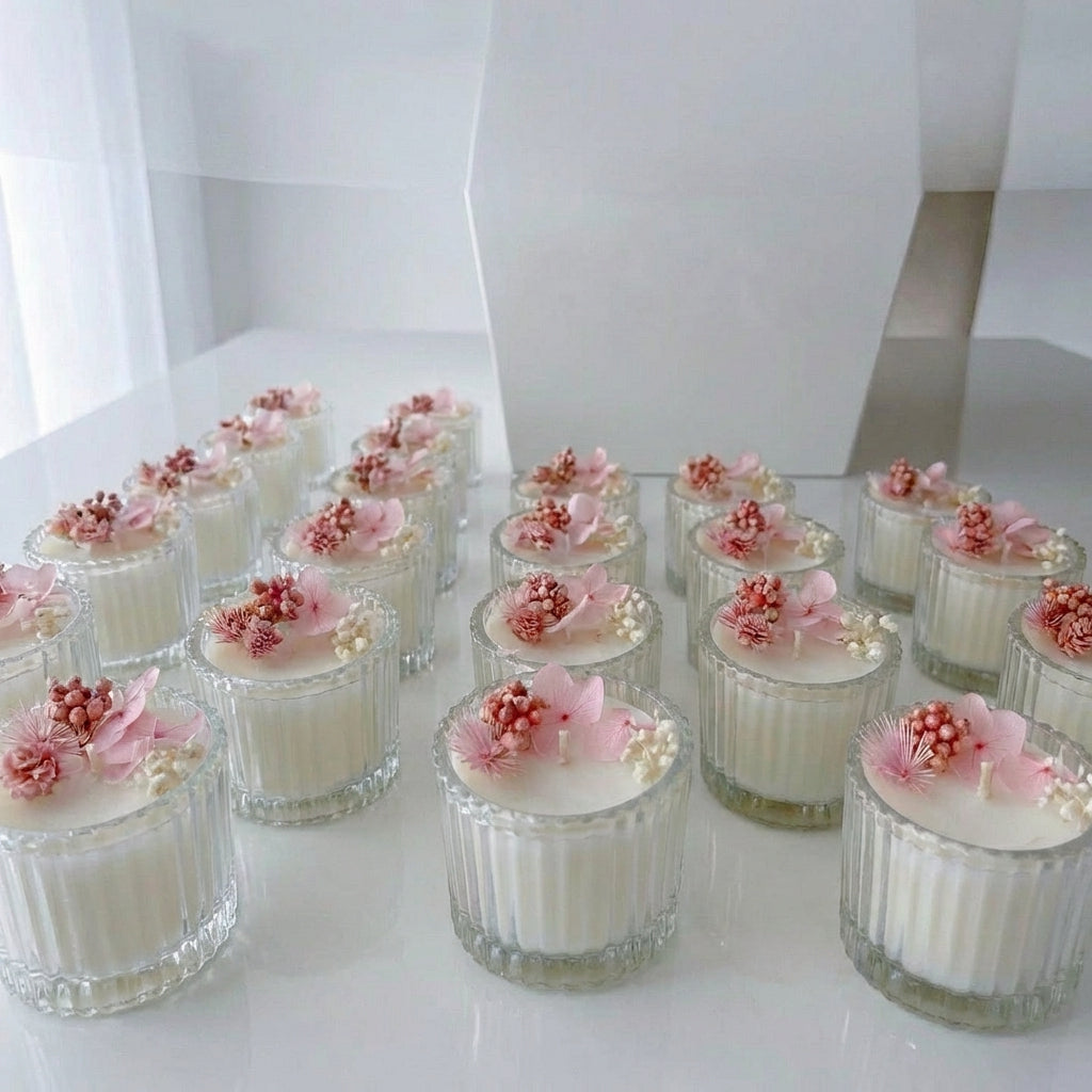 Vela mini pote com flores secas decorado para lembrança