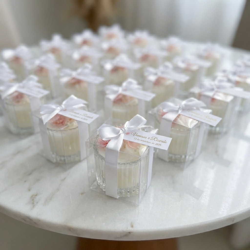 Vela mini pote com flores secas decorado para lembrança