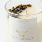 Vela aromática Chakra do Plexo Solar com Olho de Tigre – Proteção, Força Interior e Prosperidade