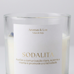 Vela aromática Chakra da Garganta com Sodalita – Comunicação, Clareza e Criatividade