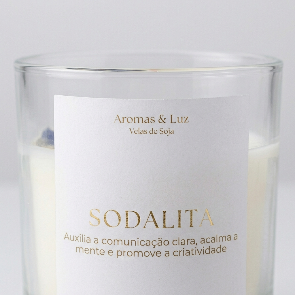 Vela aromática Chakra da Garganta com Sodalita – Comunicação, Clareza e Criatividade