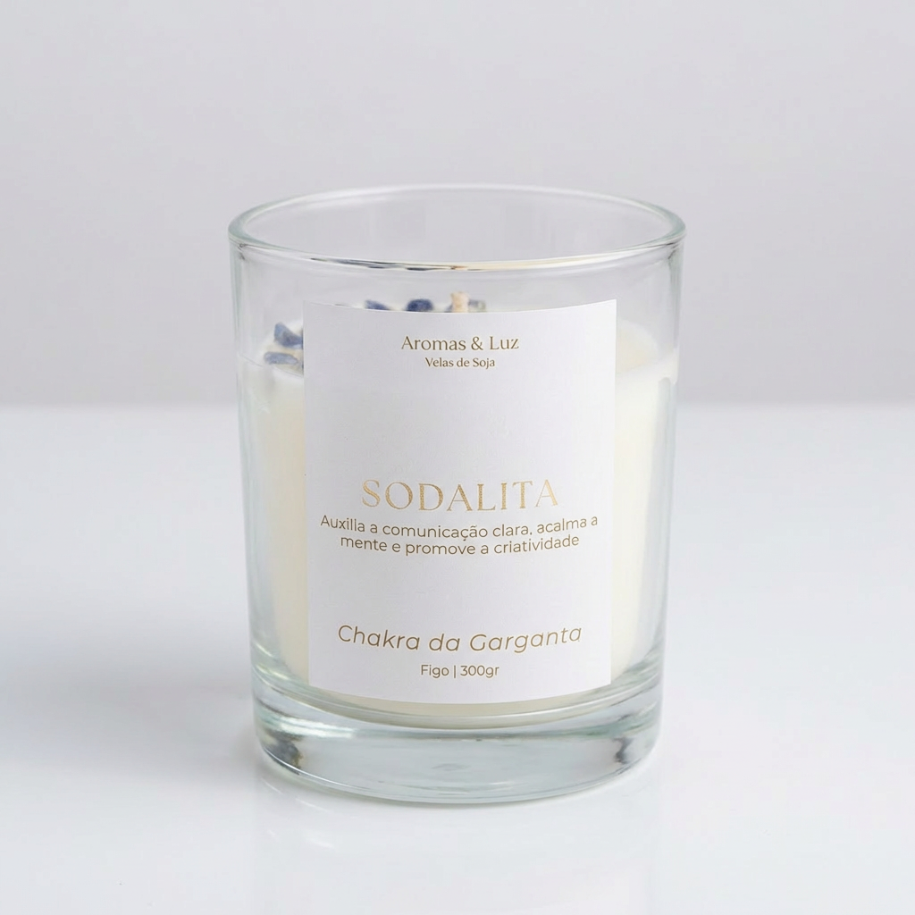 Vela aromática Chakra da Garganta com Sodalita – Comunicação, Clareza e Criatividade