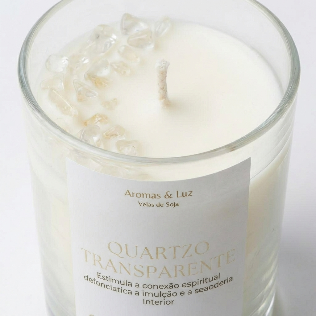 Vela aromática Chakra do Terceiro Olho com Quartzo Transparente – Intuição, Clareza e Conexão Interior