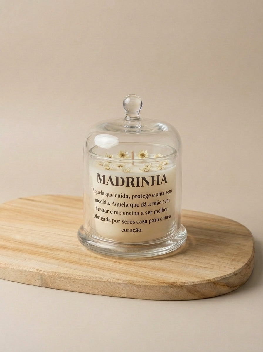 Vela de Páscoa para Madrinha com Cúpula de Vidro - Flores secas margarida