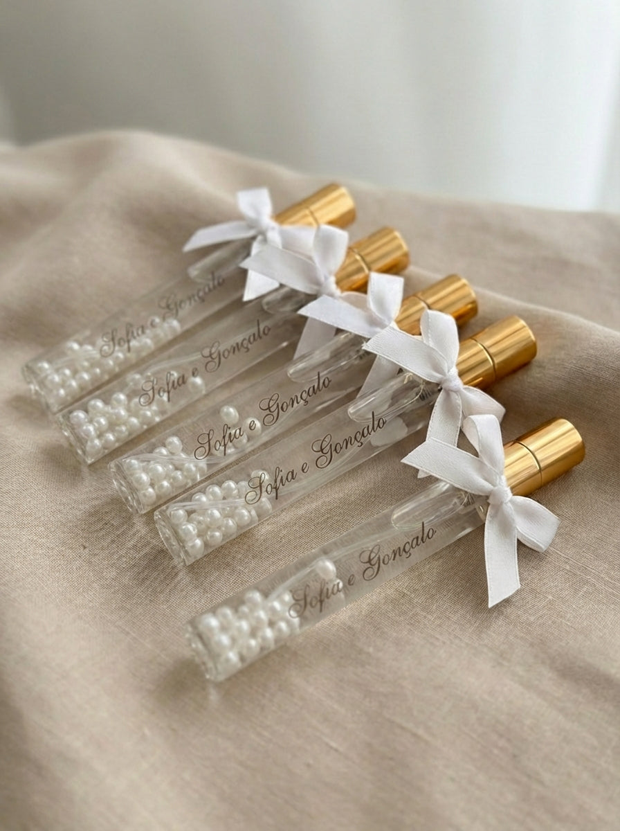 Lembrança: Frasquinho em Spray com Perfume para Casa e Pérolas
